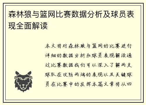 森林狼与篮网比赛数据分析及球员表现全面解读
