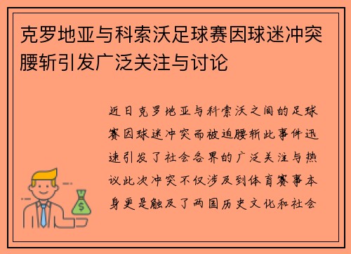 克罗地亚与科索沃足球赛因球迷冲突腰斩引发广泛关注与讨论