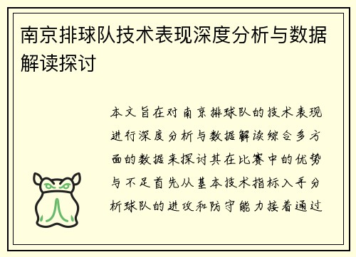 南京排球队技术表现深度分析与数据解读探讨